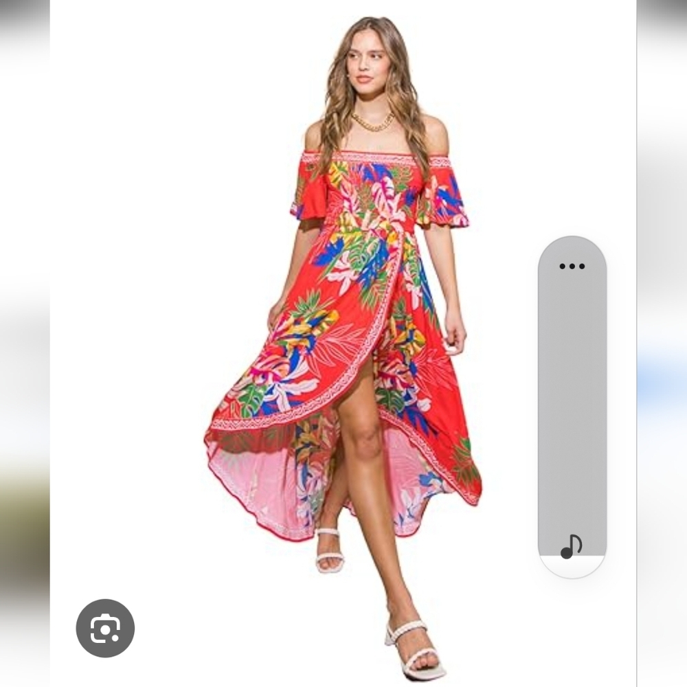 Floral Off-Shoulder Red Dress. Brand Jealous Tomato. Worn 2 times. Like New.